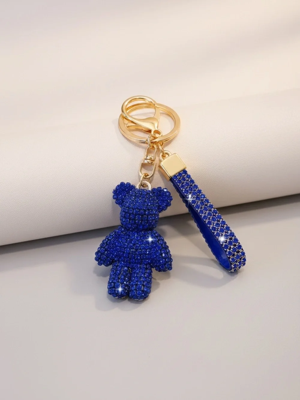 Blue Crystal Teddy Bear Charm with Rhinestone Strap